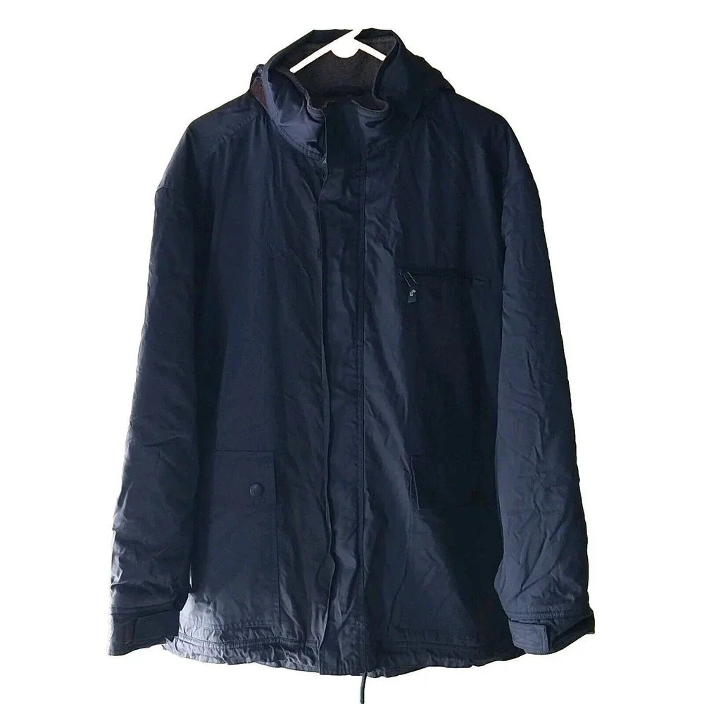 VTG GH BASS Hooded Insulated Lined Navy Blue Full Zip Jacket Coat Large 32